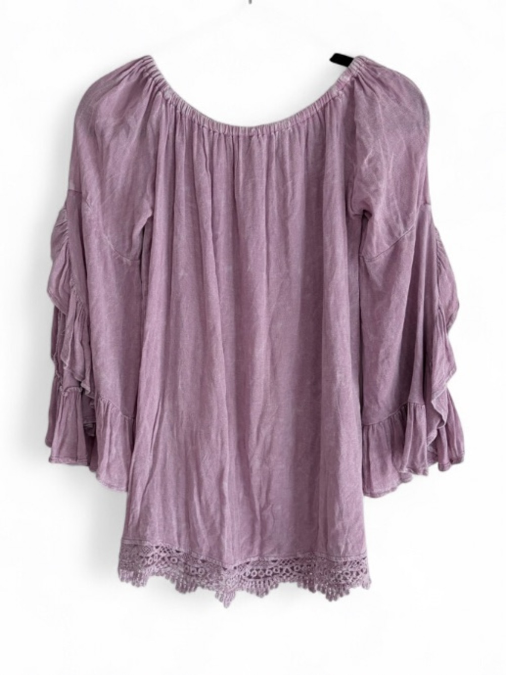 Altar'd State Lavender Crochet Trim Ruffle Sleeve Boho Peasant Blouse Size S